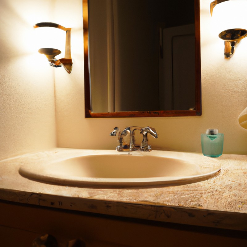 bathroom sink with two lights either side